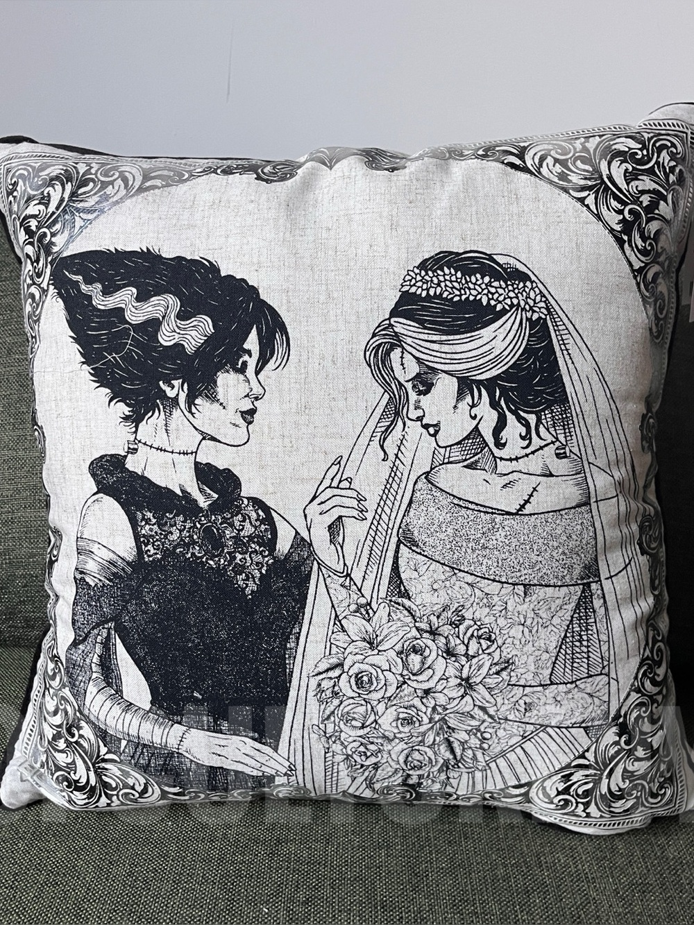 Isaac Mizrahi Halloween Frankenstein Brides Decorative Pillow NWT